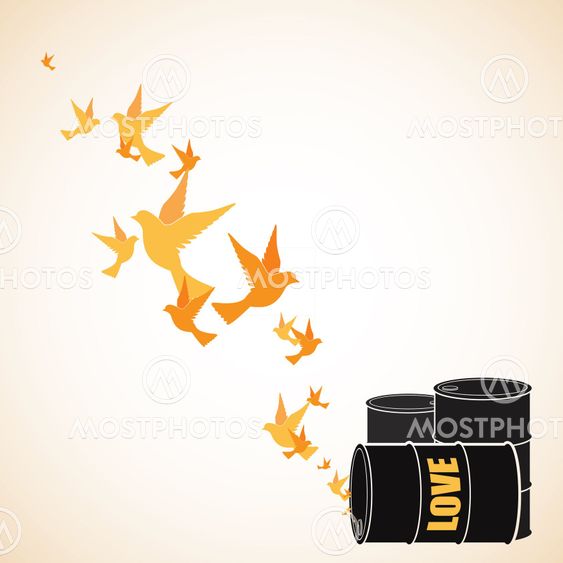 Abstract vector illustration of barrels and birds.
