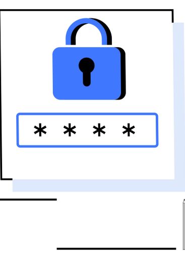 Blue padlock icon above password field with asterisks,...