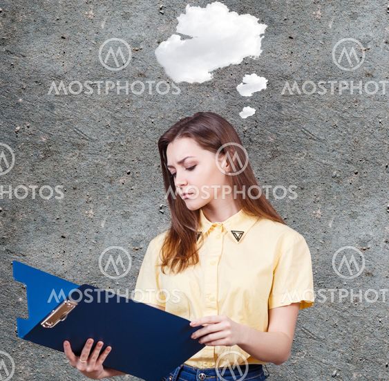 Young woman with idea cloud