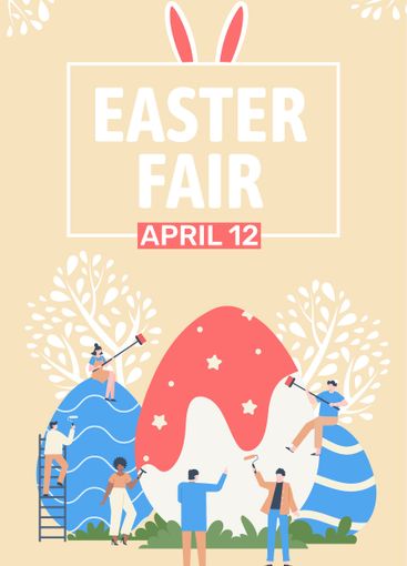 Tiny people painting and decorating giant easter eggs...