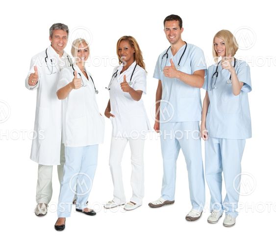 Group of happy doctors with thumbs up