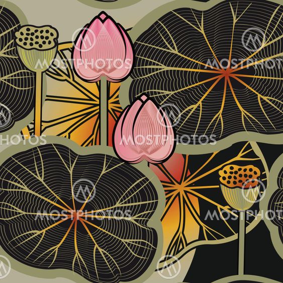 background with a lotus flowers and leaves