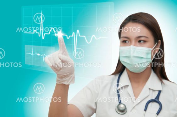 Young doctor working with technology screen interface