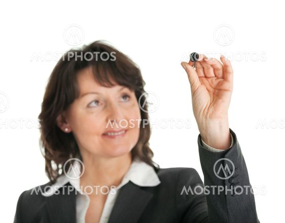 Businesswoman drawing a sketch using marker