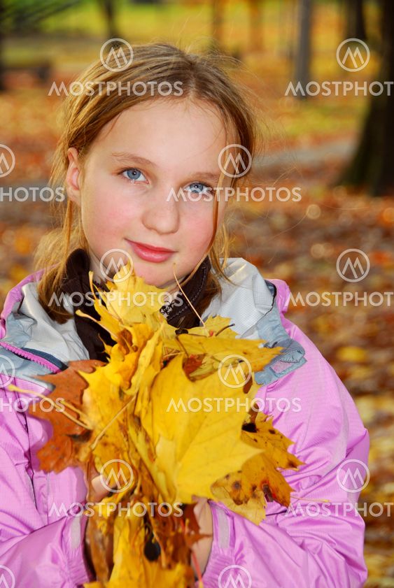 Girl with leaves