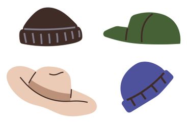 Four Colorful Hat Designs Featuring Different Styles and...