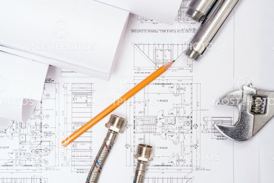 plumbing and drawings, construction still life