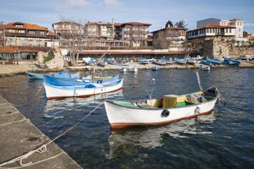 Sunset panorama of the port of Sozopol, Bulgaria