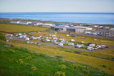 Scenic view of Vik village with ocean coast in Southern...