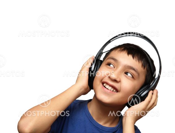 boy listening music in headphones