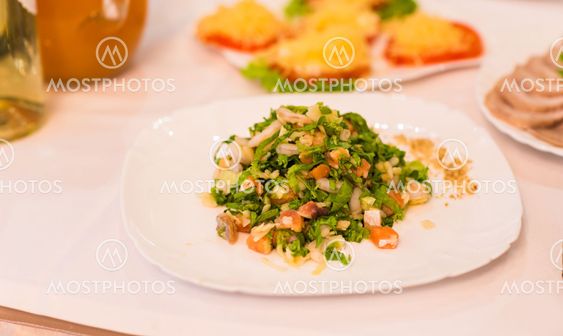 salad with cheese mushrooms and ham