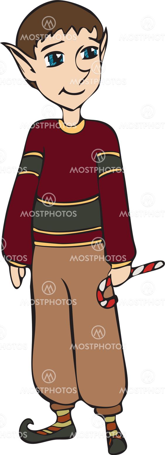 Elf Boy Holding Candy Cane