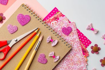 Creative crafting session with colorful materials and...