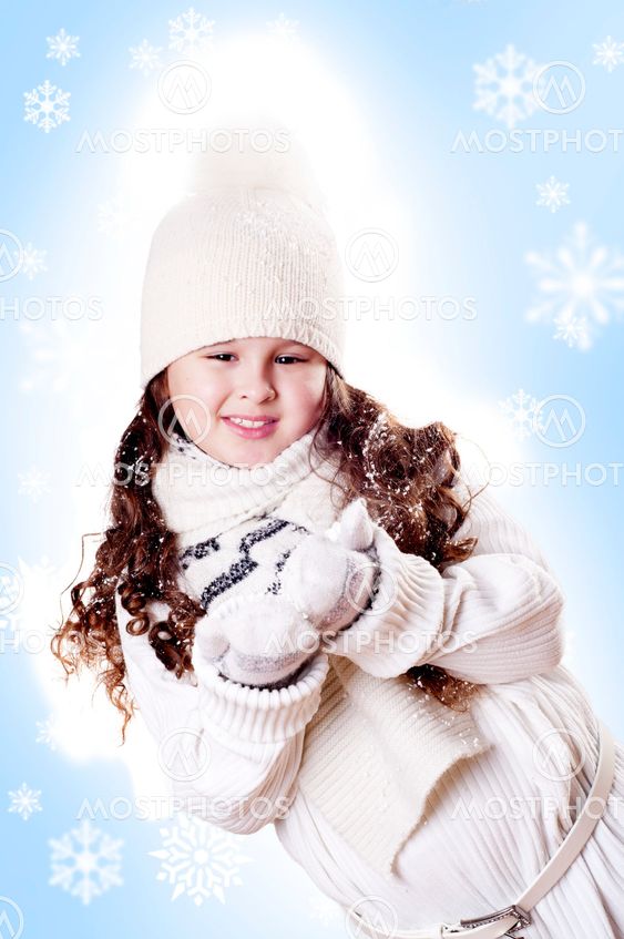 Winter Girl snow flake blue background
